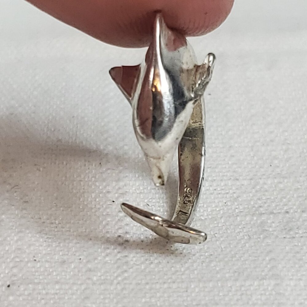 Dolphin Wrap Open Silver 925 Adjustable Ring Sz 1… - image 7